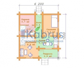 Площадь 1 этажа - 37,4 м2 